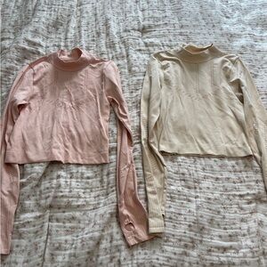Pink and Cream mock neck crop tops